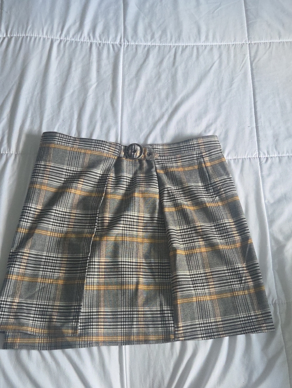 Plaid A-Line Mini Skirt with Gold Accent